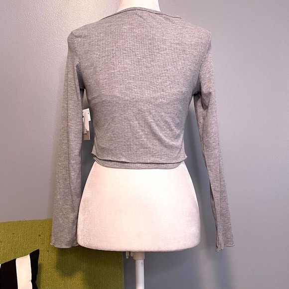 BP Grey Ribbed Crop Top Twin Set Tank & Long Sleeve Button Up NEW XS - Picture 4 of 6